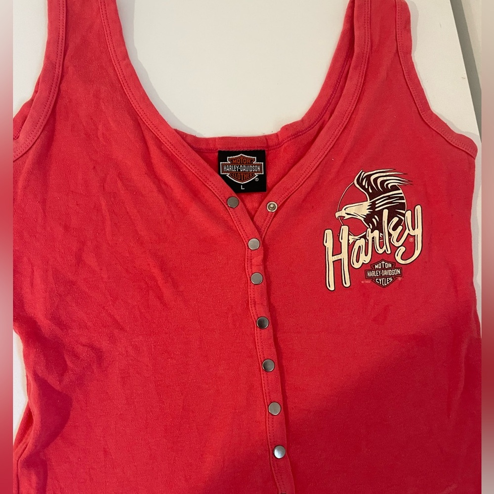 Harley-Davidson Red Women’s Snap-Front Tank with Eagle Graphic